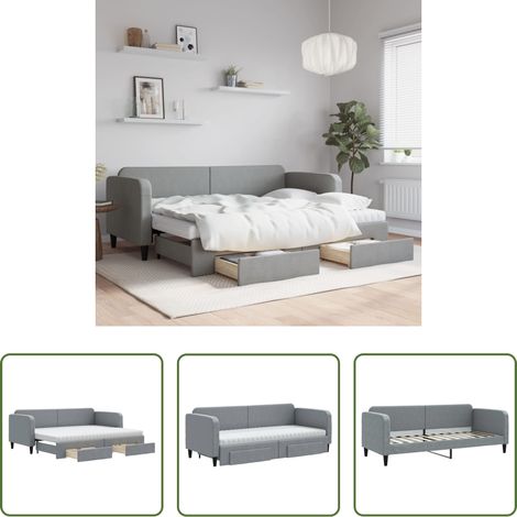 Schlafsofa -  Tagesbett Ausziehbar mit Schubladen Hellgrau 80x200 cm Stoff