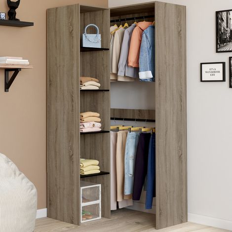 Armario esquinero modular L. 90 / 127 cm MELMAN armario doble + estantes madera y negro