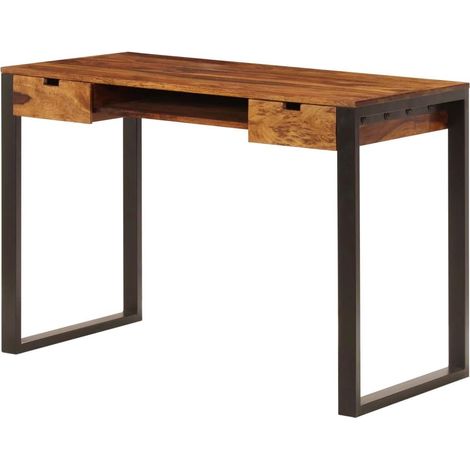 Escritorio para ordenador mesa de trabajo 110 cm madera maciza y acero 0502086 (1/4)