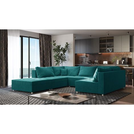 Wohnlandschaft Sofa ANDRO Schlaffunktion und Hocker Stoff Fresh Dunkeltürkis (1/5)