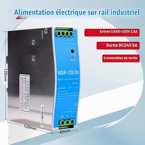 DIN 120W Rail switching power 24V Bloc d'alimentation pour Entrée AC 100-220V, Sortie DC 24V fonctions de protection Modèle NDR-120W-24V (1/3)