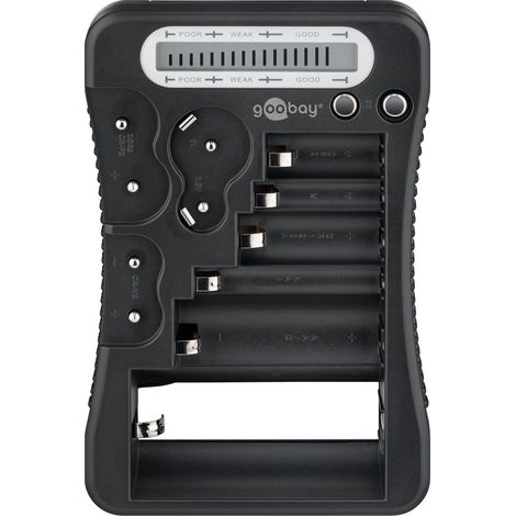 Goobay 72511 - Comprobador digital de pilas y pilas de botón LCD (comprobador de batería y batería/AA, AAA, 9 V, C, D, CR2032)