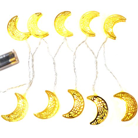 Guirnalda de luces con forma de luna y farolillo, estilo musulmán para Eid y Ramadán, 1,5 m (10 LED), luz blanca cálida. (1/5)