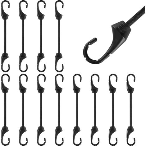 Pack of 12 Bungee Cord with Hooks 10cm Small Bungee Cord with Hook, Heavy Duty Tarpaulin Bungee Cord for Camping, Luggage, Car, Motorcycle and Transport (1/5)