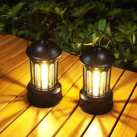 Lanterne Camping LED, Rétro Lampe Camping Alimentée par Batterie, IPX4 Lumière Camping Etanche, Luminosité Réglable, pour Camping, Pêche, Jardin, Randonnée et les Pannes D'urgence, Noir, 101211m (1/5)