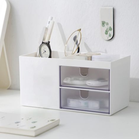 Boîte De Rangement Bureau - 4 Compartiments - Pour Cosmétiques Et Accessoires - Organisation Bureau Coiffeuse Table Écriture - 1 Pièce (1/5)