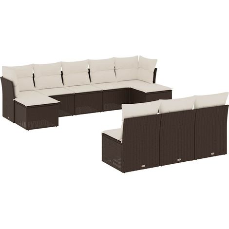 vidaXL Set Divani da Giardino 10pz con Cuscini in Polyrattan Marrone (1/5)