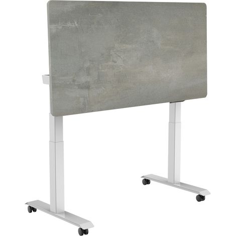 Bureau électrique réglable, pliable et mobile - 180x80 cm - Blanc / Aspect béton gris