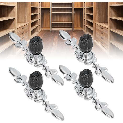 4 Sets/Verkauf von Kristallgriffen mit Folie für Schubladen, Schränke und Kommoden moderner europäischer minimalistischer Stil einlochiger Griff mit Rosenmotiv schwarz. (1/5)