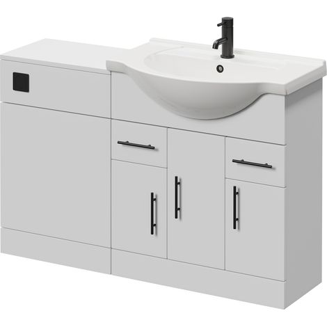 Alexander James Gloss White 1250mm 3 Door Vanity Unit Toilet Suite - 1250mm - Matt Black 96mm Bar HandleWithout James Toilet Pan