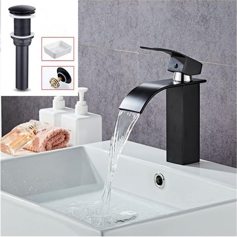 Rose Gold Salle de Bain Fauce Solide en Laiton Salle de Bain Robinet Robinet Robinet Robinet Robinet Robinet Robinet Simple Poignée Single Poignée Tape montée sur Pont(Style 3 with Pop up) (1/5)