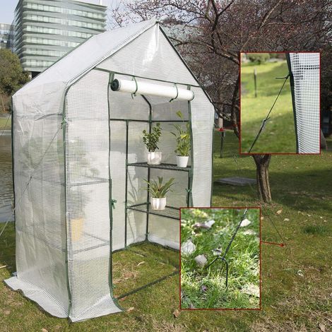 WOLTU Walk In Greenhouse Garden Plastic Frame Shelves Reinforced Plant Grow 143cm x 73cm x 195cm White (1/5)
