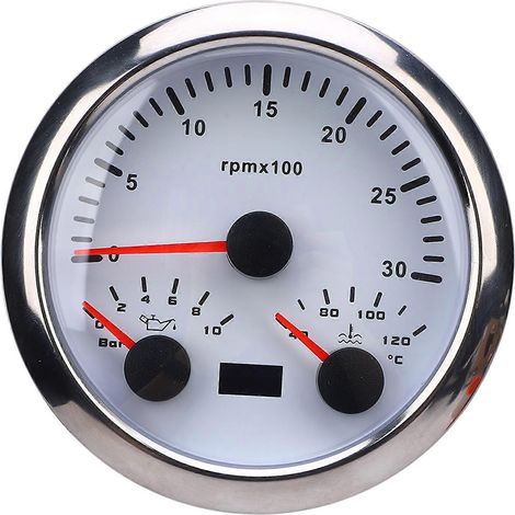 Jauge multifonction 3-en-1 85mm : compte-tours 3000 tr/min, pression d'huile 0-10 bar, température d'eau 40-120°C, avec compteur horaire pour camping-car, yacht, camion. (1/5)