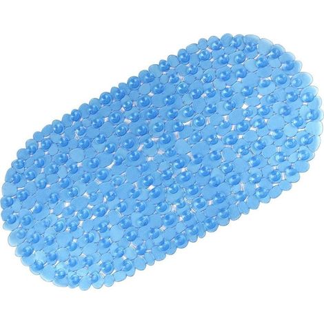 Tapis de Bain antidérapant pour Salle de Bain Galet givré Anti moisissure Antidérapant en Plastique Ovale avec ventouses (Bleu) (1/5)