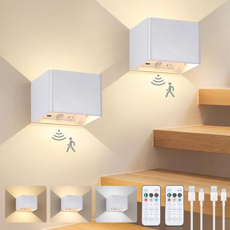 Applique Murale Intérieure, LED Lampe Murale à Détecteur de Mouvement  5400mAh Applique Murale Rechargeable, USB Lampe Murale sans Fil avec Télécommande, Blanc Lumière Murale Chambre Salon Couloir (1/5)