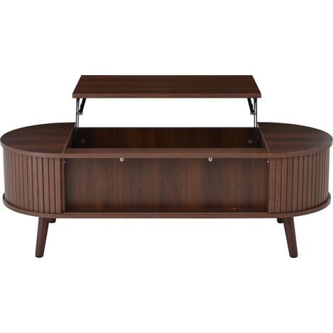 Tavolino da caffè sollevabile 120x50x39,5 cm con contenitore nascosto, noce, MDF (1/5)