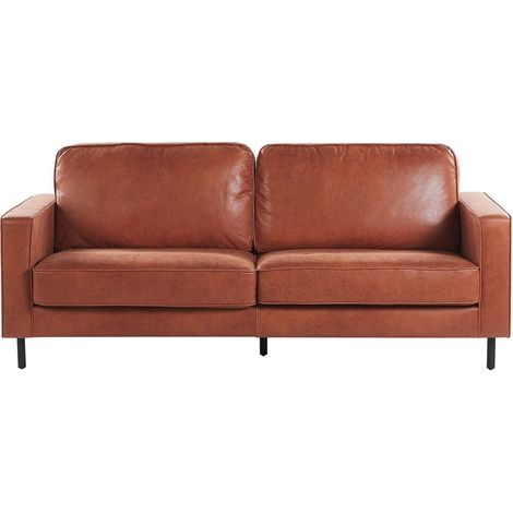 Sofá de piel sintético marrón dorado 3 plazas patas de metal respaldo tapizado estilo minimalista moderno Savalen (1/5)