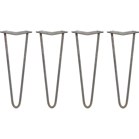 4 x 14" Hairpin Legs - 2 Prong - 10mm - Raw Steel (1/5)