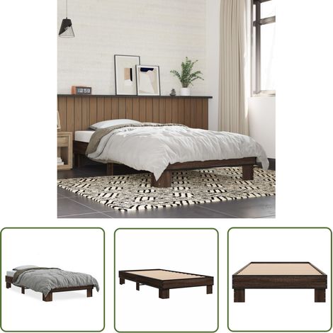 The Living Store Bettgestell Braun Eichen-Optik 75x190 cm Holzwerkstoff Metall - Holzbettrahmen - Doppelbett - Bettkasten - Lattenrost - Eiche Optik (1/5)