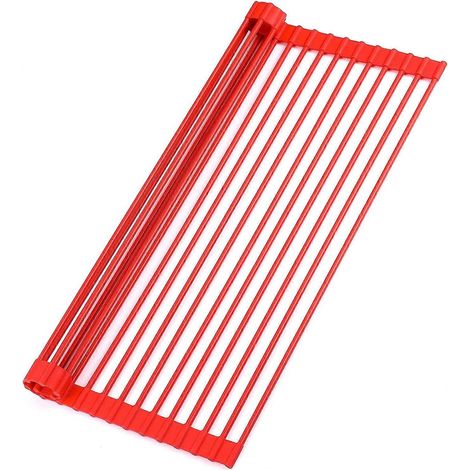 Égouttoir à vaisselle enroulable de grande taille (20,5 cm) pour cuisine, égouttoir polyvalent pour évier, dessous de plat - Rouge (1/4)