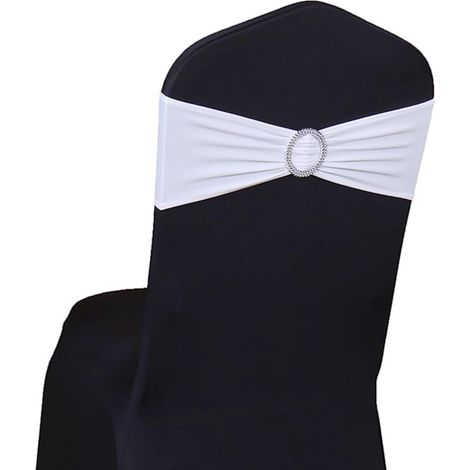 10 Pieces Elastic Slip-on Chair Band with Buckle, for Wedding, Chair Bow Made of Lycra, Polyester and Spandex., White (1/5)