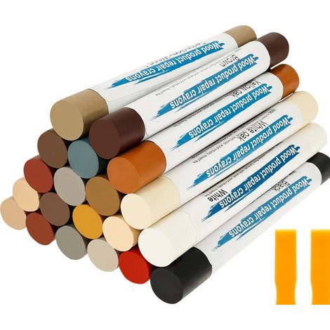 Kit de retouche bois 20 couleurs – Crayons de cire pour réparer rayures, fissures et éclats – Pour meubles, plinthes, armoires et sols en bois (1/5)