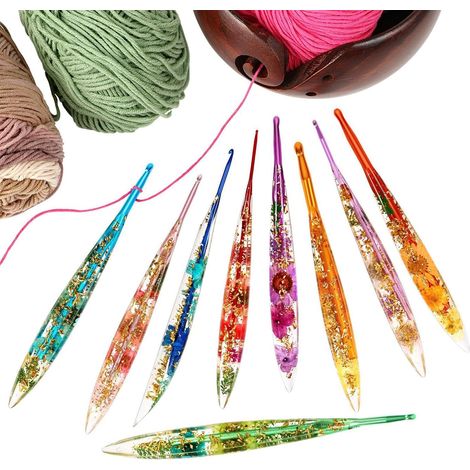 Aiguilles À Crochet En Résine - 9 Pièces Stylées Ergonomiques En Résine À Motif Floral,Crochets et Aiguilles à Tricoter,Pour Tricoter Couverture, Châle, Chapeau Et Écharpe (1/5)