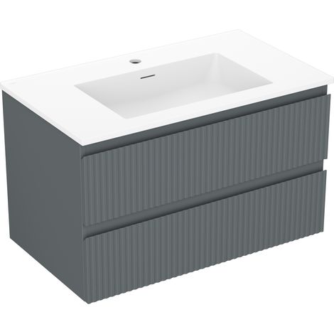 Mexen Rivel Badezimmermöbel 80 cm mit Waschbecken Otis, 2 Schubladen, geriffelt, graphit matt/weiß matt - 91A20-08047-2-BFF66-W