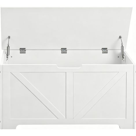Banc à chaussures avec rangement 76 L en bois blanc 100 cm, banc d'entrée avec couvercle sécurisé, banc de chambre polyvalent et coffre discret  CHICFURN (1/5)