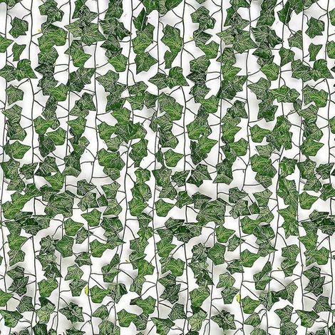 Couronne de lierre artificiel (lot de 12), décoration de chambre, fausses lianes, plantes artificielles, feuilles vertes (1/5)