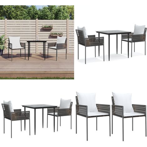 3-tlg. Garten-Essgruppe mit Kissen Poly Rattan und Stahl - Gartenmöbel - Rattan (1/5)