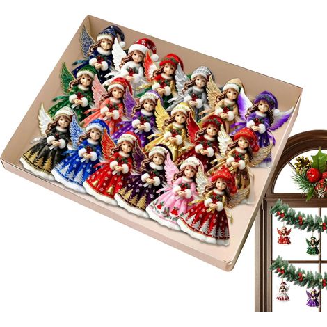 Ornements d'ange pour Noël Décorations en Bois Plat 2D 18 Pièces Pendentif D'Ange Mignon Et Coloré Pour La Maison La Fenêtre La Porte L'Arbre De Noël La Fête Et Le (1/5)