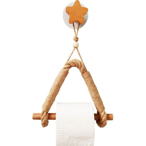 Porte-rouleau de papier toilette artisanal, porte-rouleau gratuit, porte-papier toilette avec corde en chanvre (type étoile) (1/4)