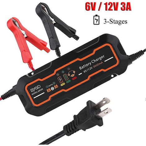 Chargeur intelligent automatique 6V/12V 3A pour batteries de voiture, camion, moto, bateau, AGM et GEL