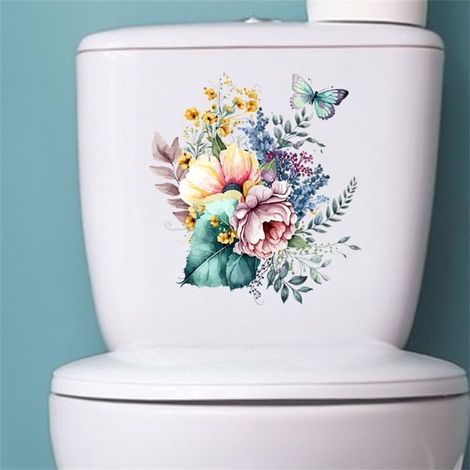2 Sets Stickers Abattant WC Autocollants Amovibles pour Abattant de WC Motif Papillons et Fleurs