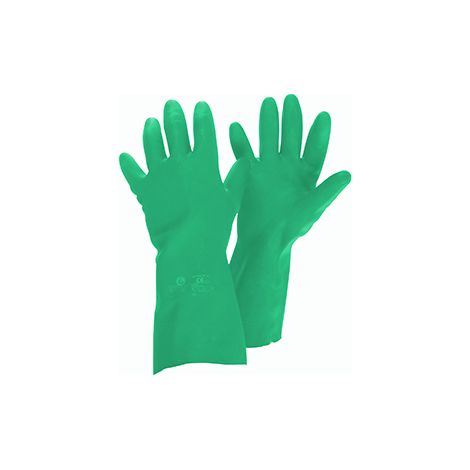 Schutzhandschuhe aus Nitril in Acrylonitril-Grün, mit Frottee-Baumwollinnenfutter, für den Umgang mit flüssigen und chemischen Produkten