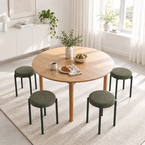 Lot de 4 Tabourets Empilables Ronds avec Assise Rembourrée, sans Dossier, Gain de Place, 45 x 45 x 47,5 cm, Vert Foncé (1/5)