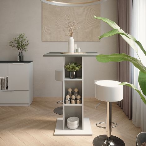 Bartisch-Set Repose, Weiß/Anthrazit, 75 x 75 cm mit 2 Barhockern, Vicco