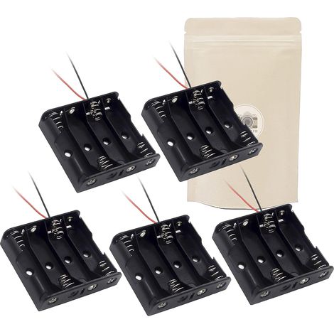 Caja portapilas 5X para 4 pilas AA LR06 con cables de conexión negros y rojos. (1/5)