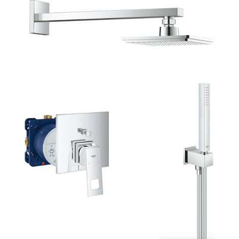 Grohe Eurocube Conjunto mezclador mecánico + Teleducha 1 chorro con soporte + Cabezal de ducha + Cuerpo de empotrar (24062000-Eurocube (1/5)