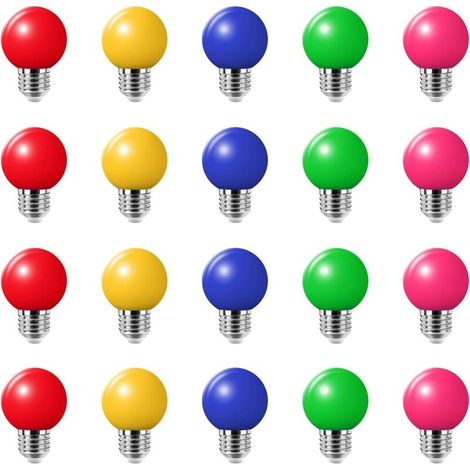 20PCS 3W E27 color bulb, single color LED bulb, 100LM Christmas lamp 220V party small color bubble, 180° LED bulb (4 per color) (1/5)