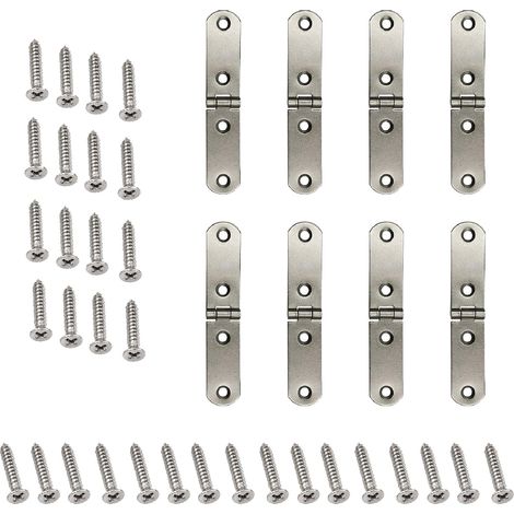 8 charnières plates rondes invisibles 180°, acier inoxydable, pliables à visser pour meubles, armoires, tables. (1/5)