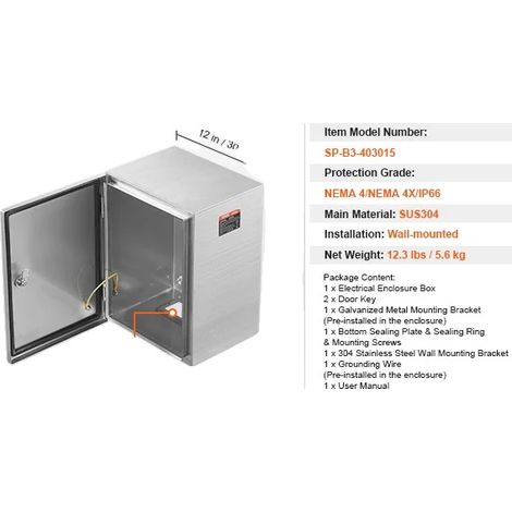 Scatola elettrica, impermeabile IP66, in resistente acciaio inossidabile 304 (1/2)