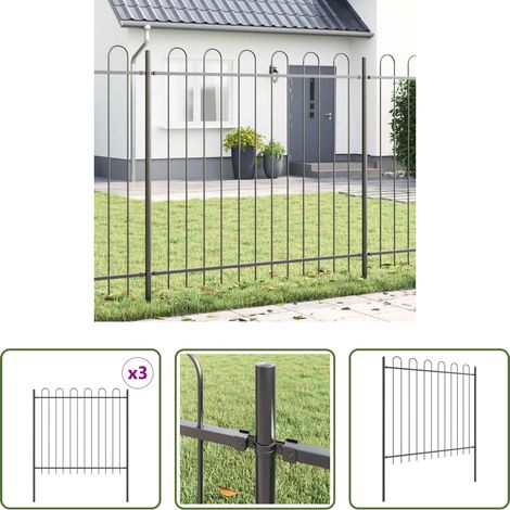 Gartenzaunpaneel - Gartenzaun 3 pcs Grau 5,1 x 1,5 m Pulverbeschichteter Stahl (1/5)