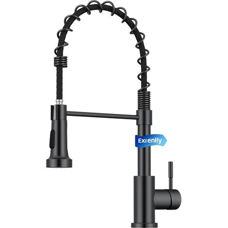 Robinet de Cuisine, Mitigeur de Cuisine Commercial à Ressort, Robinet à Simple Levier en Acier Inoxydable avec Bec Pivotant 360° et 2 Modes de Pulvérisation, Or Brossé (1/5)