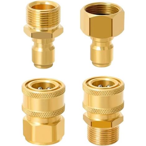 Pressure Washer Adapter Kit M22-14mm to 1/4 Inch 4pcs Quick Connect Coupler for Car Washer Hose Copper Conversion Fitting Adapter Set (1/5)