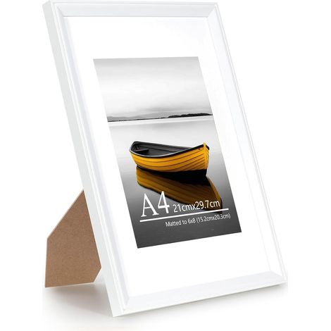 Cadre photo blanc A4 avec passe-partout de 15,2 x 20,3 cm, cadre photo avec verre acrylique, cadre A4, cadre pour affiche, certificat, montage mural (1/5)