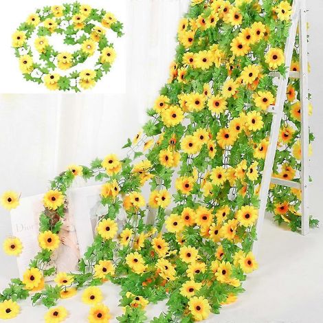 Lot de 8 guirlandes de tournesols artificiels, fleurs de vigne en soie pour décoration murale, mariage, balcon et jardin (1/5)