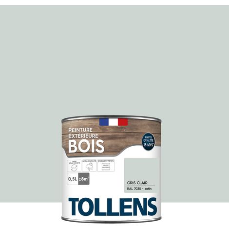Tollens – Peinture bois extérieur satinée gris clair 0,5L – Ultra résistante pour boiseries extérieures – Rendement 8 m² dès la première couche