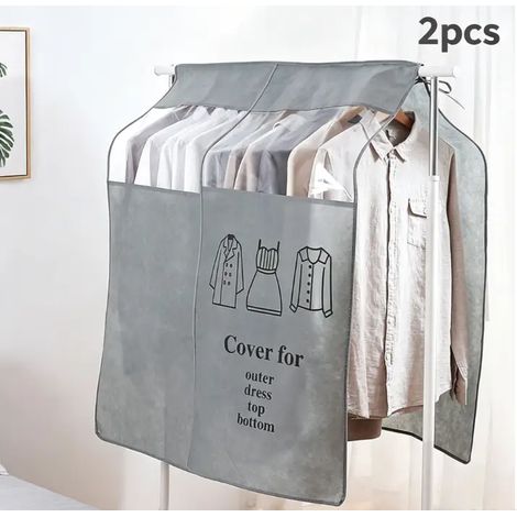 2pcs Housses De Vêtements Transparent Fenêtre Anti-Poussière Vêtements Housse Protège Portant Universelle Garment Covers Pour Chemise Costumes Manteaux Clothes (90x110 Cm, Gris) (1/5)
